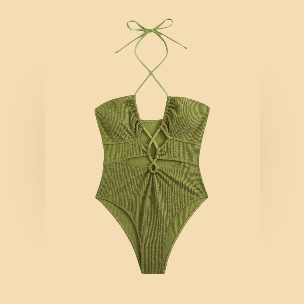 SweatyRocks Women's Criss Cross Tie Back Halter Monokini